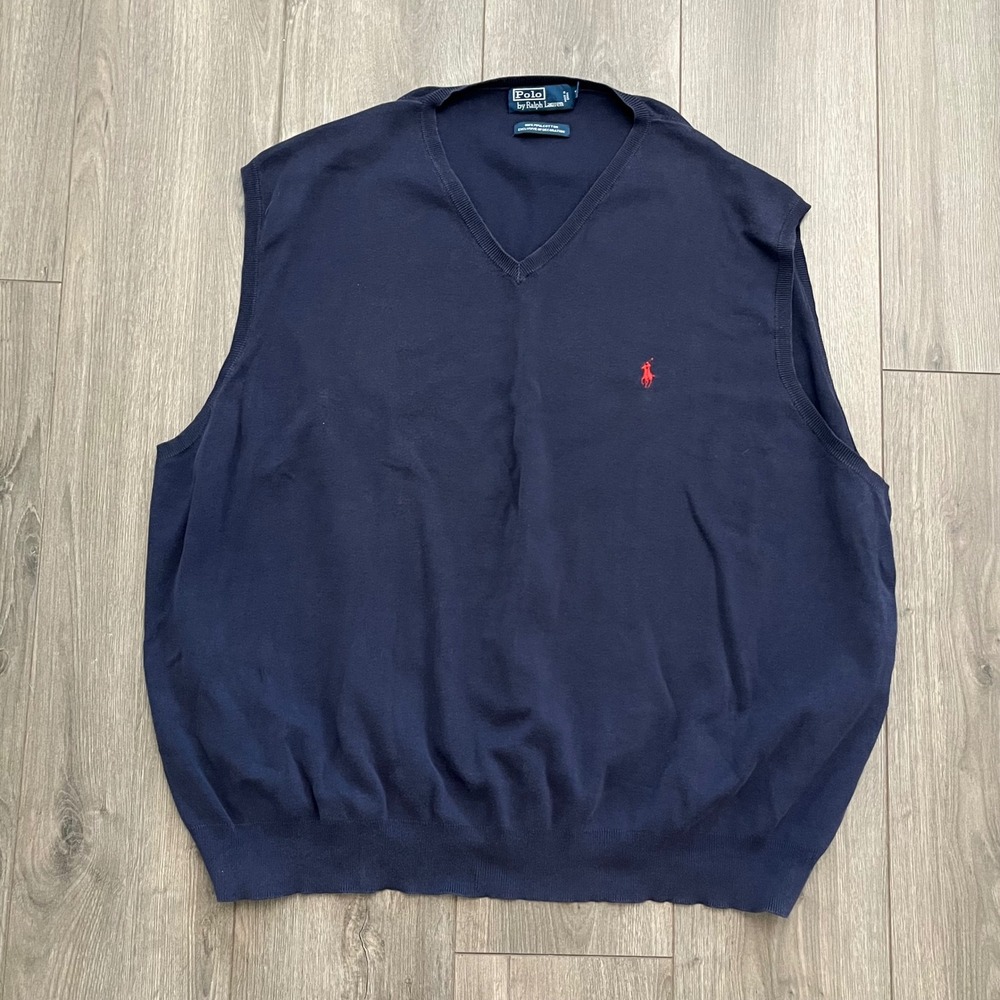 Polo Ralph Lauren Navy Blue V-Neck Pima Cotton Sweater Vest Mens 5XB Big